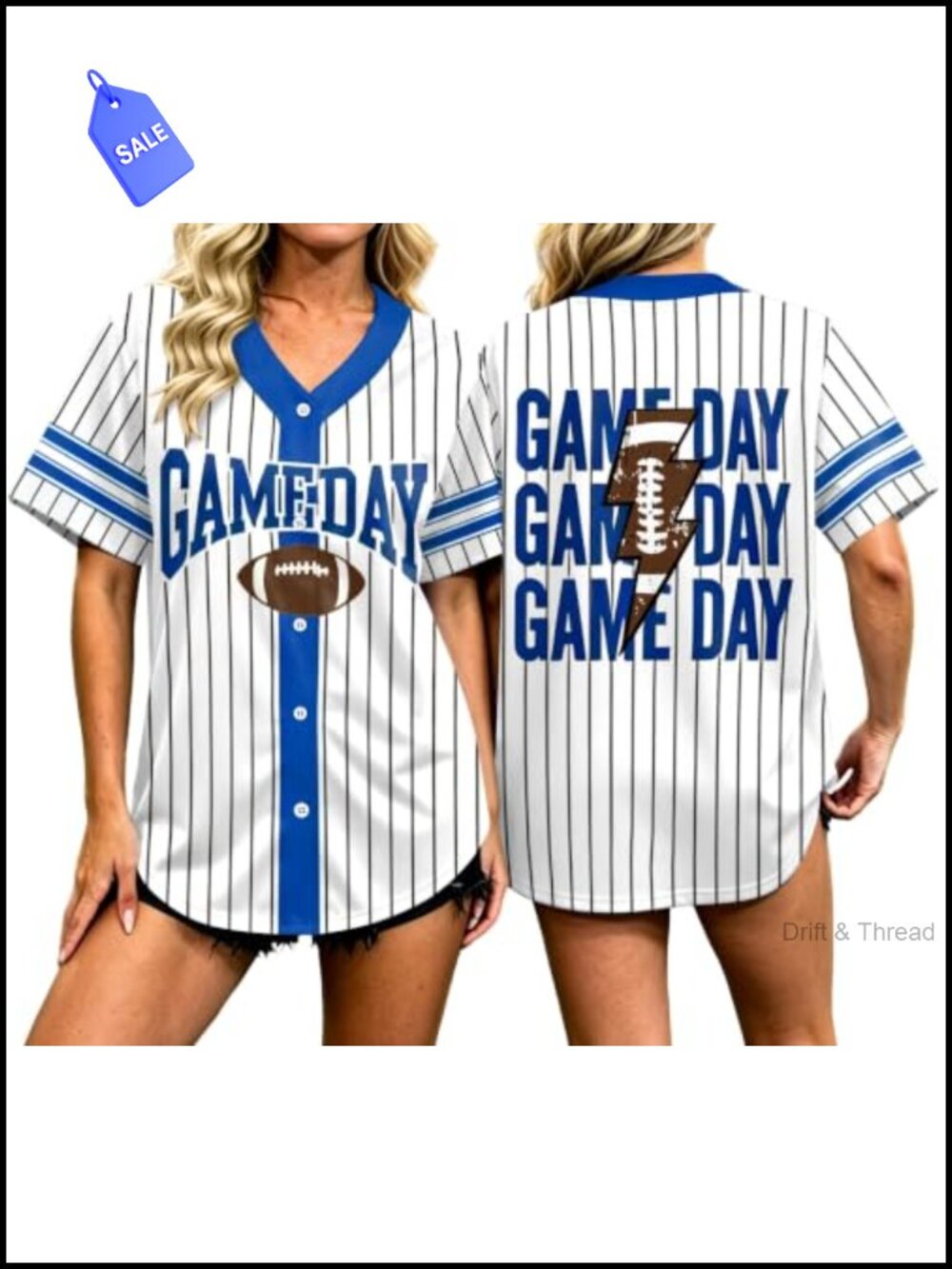 Womens Game Day Button Down Jersey Football Shirt Short Sleeve